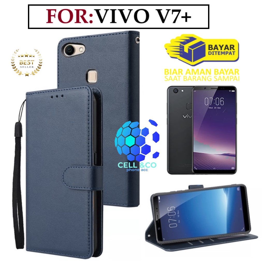 FLIP COVER VIVO V7 PLUS LEATHER WALLET PREMIUM FLIP CASE BUKA TUTUP KESING HP CASING FLIP CASE WALLET VIVO V7 PLUS