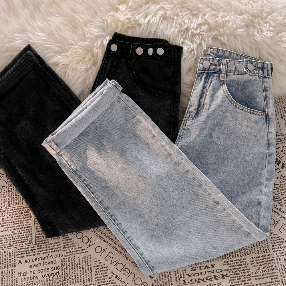 Korean Highwaist Kulot Celana Jeans Wanita / Straight Loose Jeans Wanita Import (realpict)