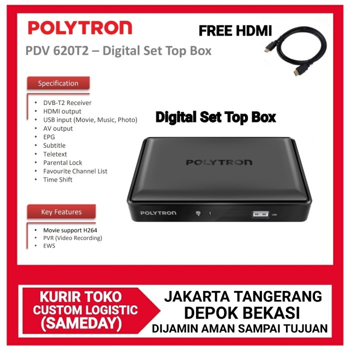 POLYTRON Set Top Box PDV-610T2 DVB T2 TV Receiver STB Siaran Digital