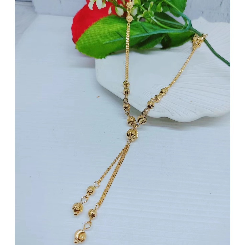 Kalung Xuping Biji Bola Lapis Emas 24k Perhiasan Fashion W37/38/39 （Panjang 60-70cm)