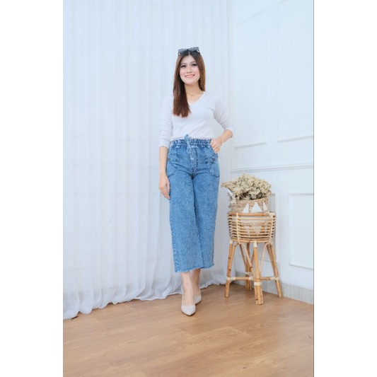 HIGHWAIST CELANA KULOT WANITA JEANS RAWIS SNOW