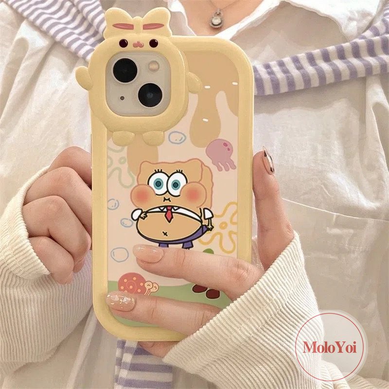 Soft Case Motif SpongeBob 3D Untuk iPhone 11 12 13 14 Pro MAX XR 6 6s 7 8 14 Plus X XS MAX SE 2020