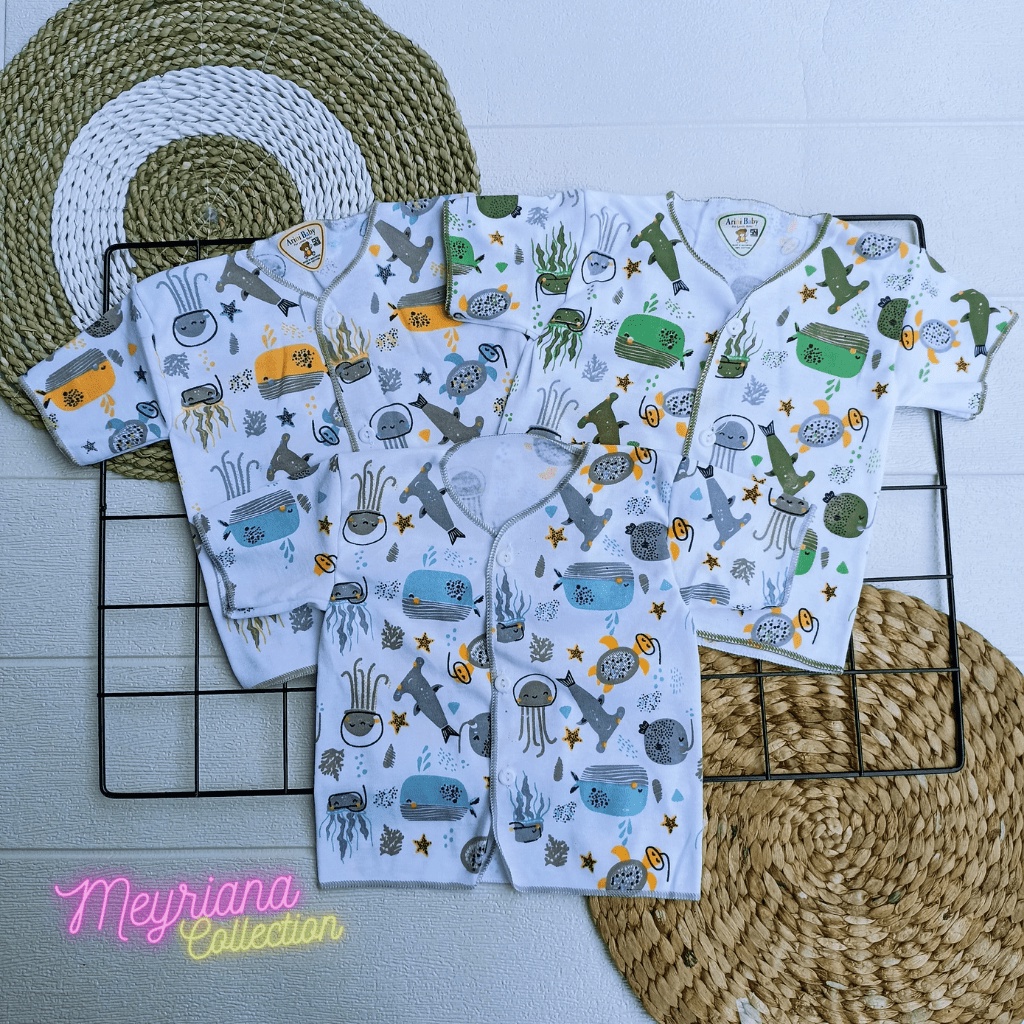 3 PCS Baju Bayi Baru Lahir Lengan Pendek Tema Ocean Kulitas Premium SNI Meyriana Collection