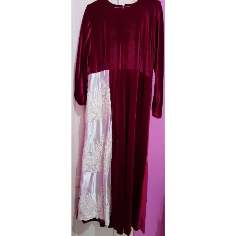 Gamis Pesta Bludru Kombinasi Tile Mewah / Gamis Muslimah / Gamis Bludru Mewah / Gamis Pesta / Gamis 