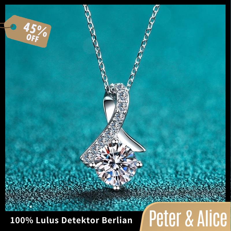 Peter & Alice Sterling Silver Berlapis Emas 18k, Kalung Berlian Moissanite Panjang 45cm - Detektor B