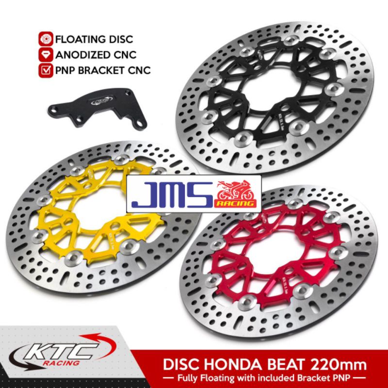piringan disc ktc racing plus breket 220mm bulat dan kembang beat pop beat karbu beat street beat deluxe genio Scoopy Mio j mio m3 Mio 125 z Mio soul gt115/125 Vario 125 Vario 150 fazzio gear 125