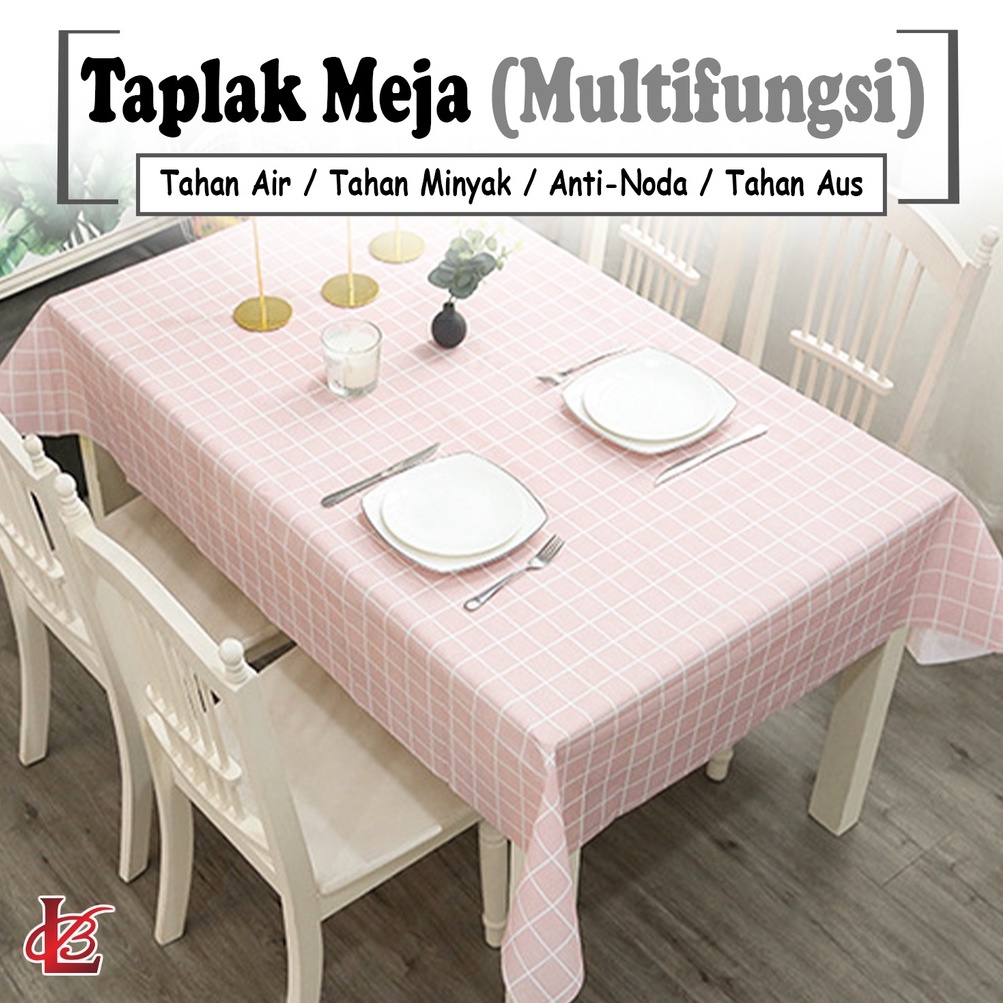 Taplak Meja Makan PEVA Premium Tebal Anti Air Minyak Size 137x100cm Motif Kotak-Kotak Minimalis Persegi Panjang High Quality Perlengkapan Dekorasi Rumah Tangga Import - D15-3C - Lucky Star