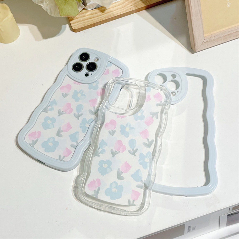 Soft Case Motif Bunga Tulip Biru Untuk 14 13 12 11 Pro Max 7 8 Plus XR X XS Max SE 2020 2022