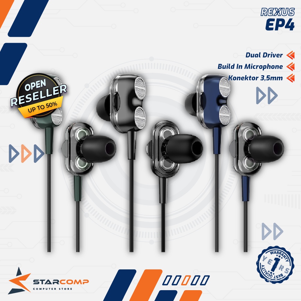 Earphone Gaming Rexus EP4 Dual Driver With Mic