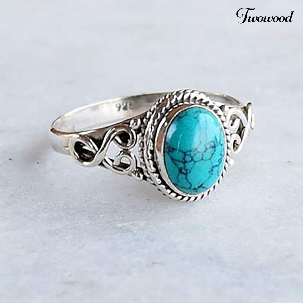 Cincin Batu Permata Turquoise Alami Antik Gaya Vintage Untuk Pernikahan