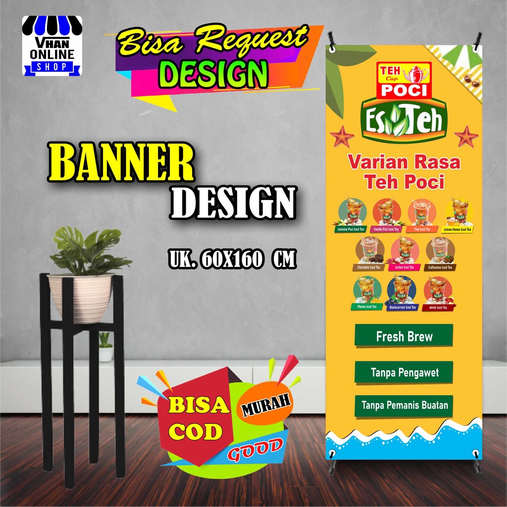 Spanduk, Banner Backdrop Jualan Teh Poci, Varian Rasa Teh Poci, Minuman Viral Bagus