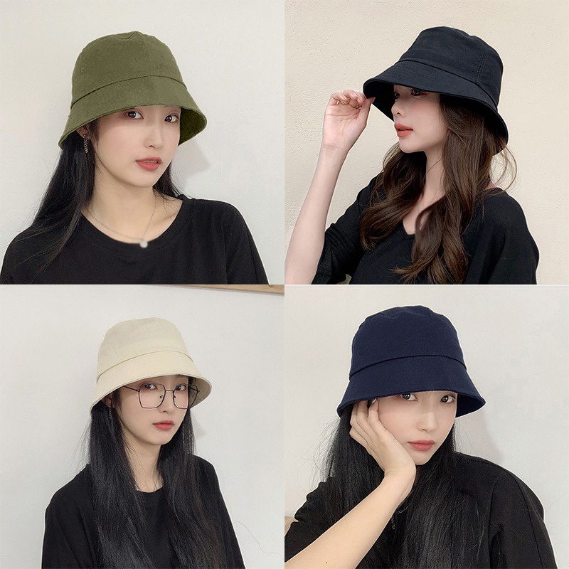 Felicelife Topi Bucket Wanita Warna Solid Topi Nelayan Pinggiran Besar Kasual Musim Semi Topi Tipis