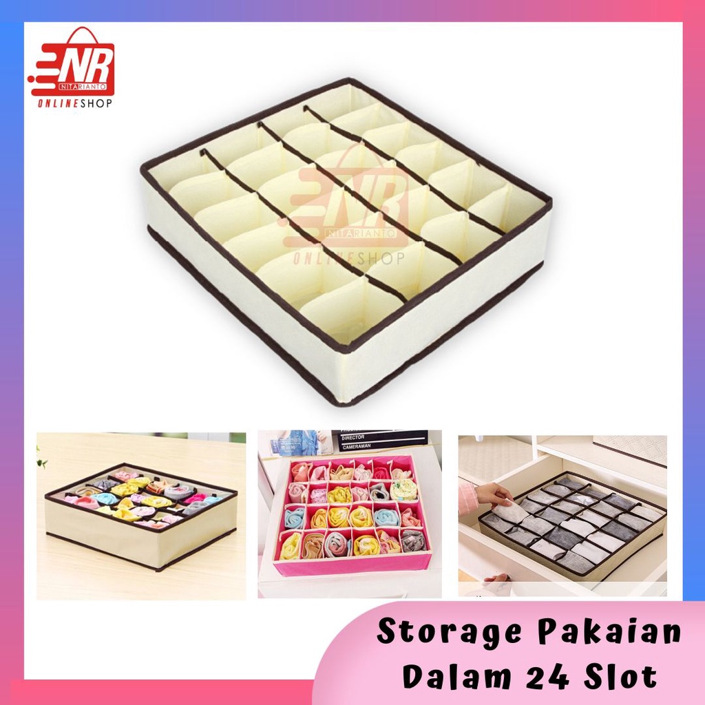 Storage Box 24 Slot Tempat Pakaian Dalam CD BH Kaos kaki KOtak Penyimpanan Dalaman