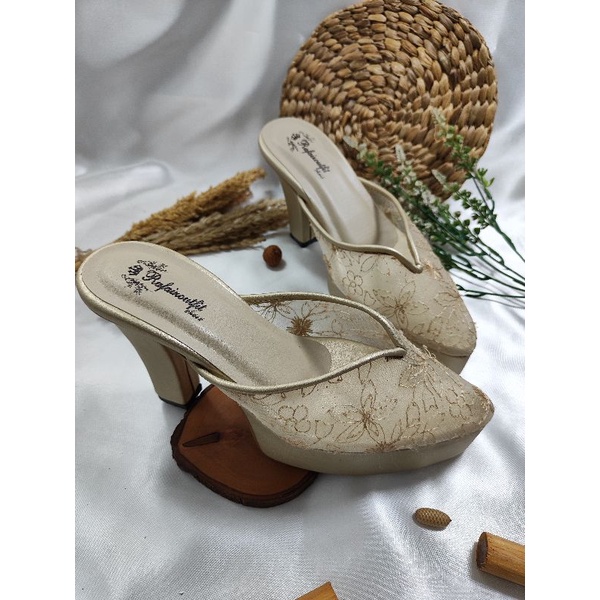 sepatu wanita v kelly gold pesta wedding 10cmtahu