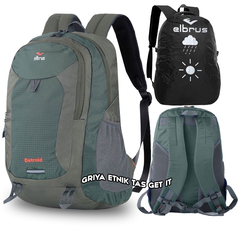 ELBRUS DETROID Tas Ransel Pria Distro Outdoor 25 Liter Tas Punggung Cowok Backpack laki laki Gratis Rain Cover