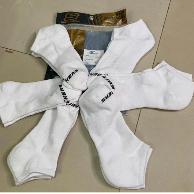 kaos kaki skechers original 6 pasang - Putih, low cut