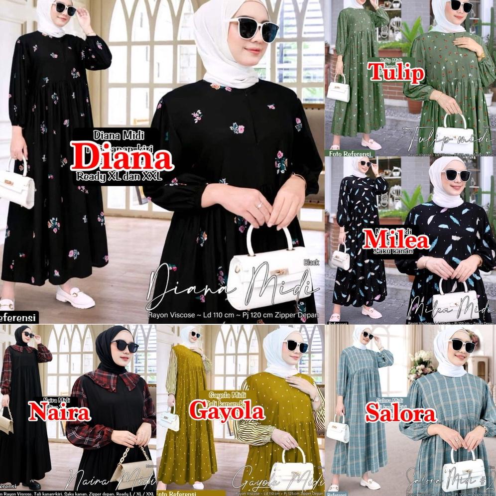 TERBAIK DRESS RAYON MOTIF - ADELA DELISA ANIRA LEVIRA DIANA 3 KALANA MIDI DRESS BUSUI KATUN - HOMEY 