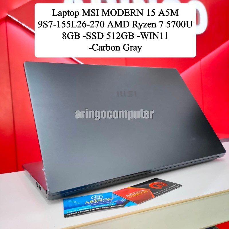 Laptop MSI MODERN 15 A5M 9S7-155L26-270 AMD Ryzen 7 5700U 8GB -SSD 512GB -WIN11 -Carbon Gray