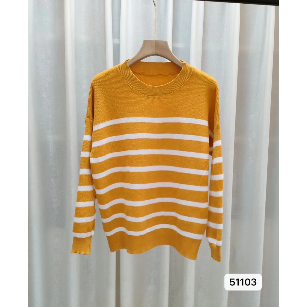 Maya Sweater Rajut Stripes - Korean Knit Long Sleeve - Atasan Wanita Import TM (51103)