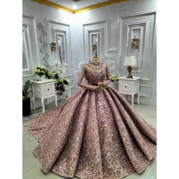 GAUN PENGENTEN JUMBO MASA KINI/GAUN DUYUNG XXL/GAUN PAYET BUNGA 3D | BAJU WEDDING MEWAH | BAJU PENGANTIN TERBARU