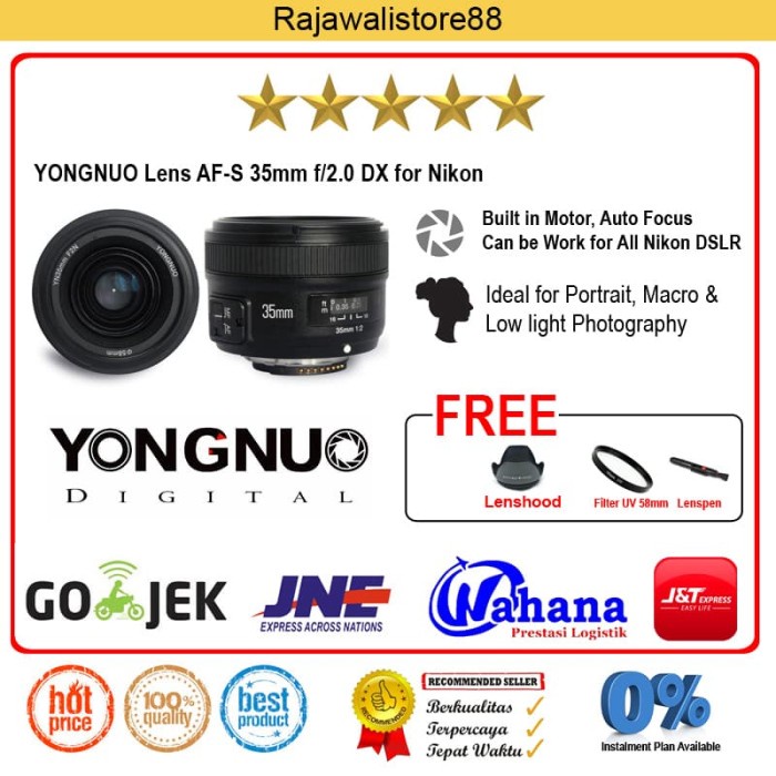 Yongnuo Lensa Fixed AF-S 35mm F/2.0 DX For Nikon D3400/D5300/D5500/D90