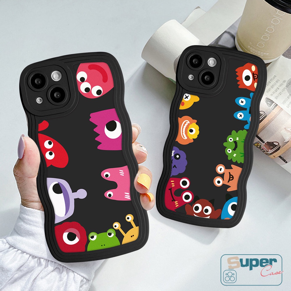 Kartun Little Monster Case OPPO A17 A16 A57 A74 A15 A55 A16K A54 A78 A17K A12 A77 A5 A9 A16s A96 A95 A5s A7 A1k A77s A53 A3s A72 A76 Reno 8T 7 7Z 8Z 6 A52 Lembut Bergelombang Casing Edge