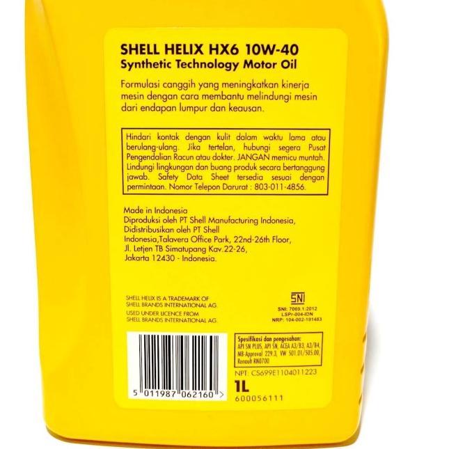 Oli Shell Helix HX6 Bensin Diesel 1 Liter HX 6 Mobil