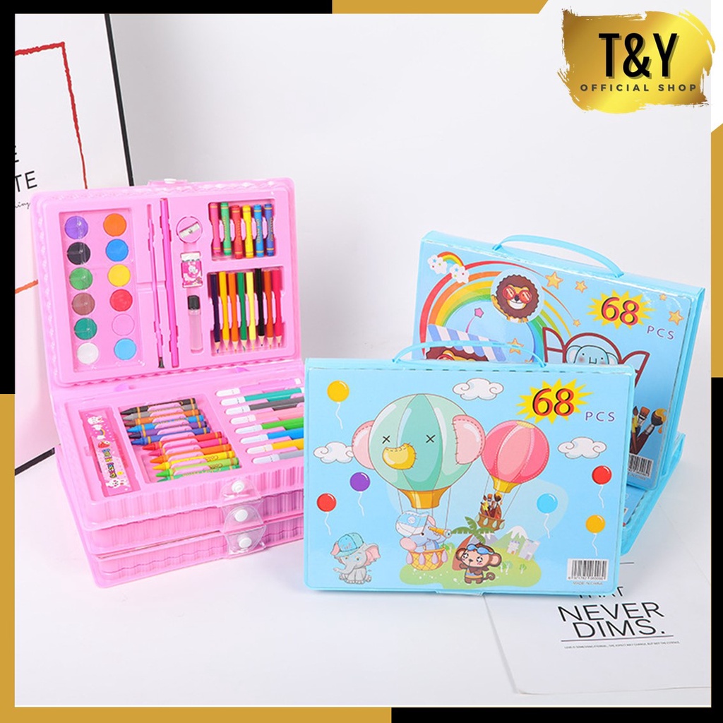 T&amp;Y Drawing Set 68Pcs Oil Pastel Crayon 68 IN 1 Set Krayon Mewarnai dan Melukis Lengkap dengan Cat Air Alat Mewarnai Anak Anak Bentuk Koper