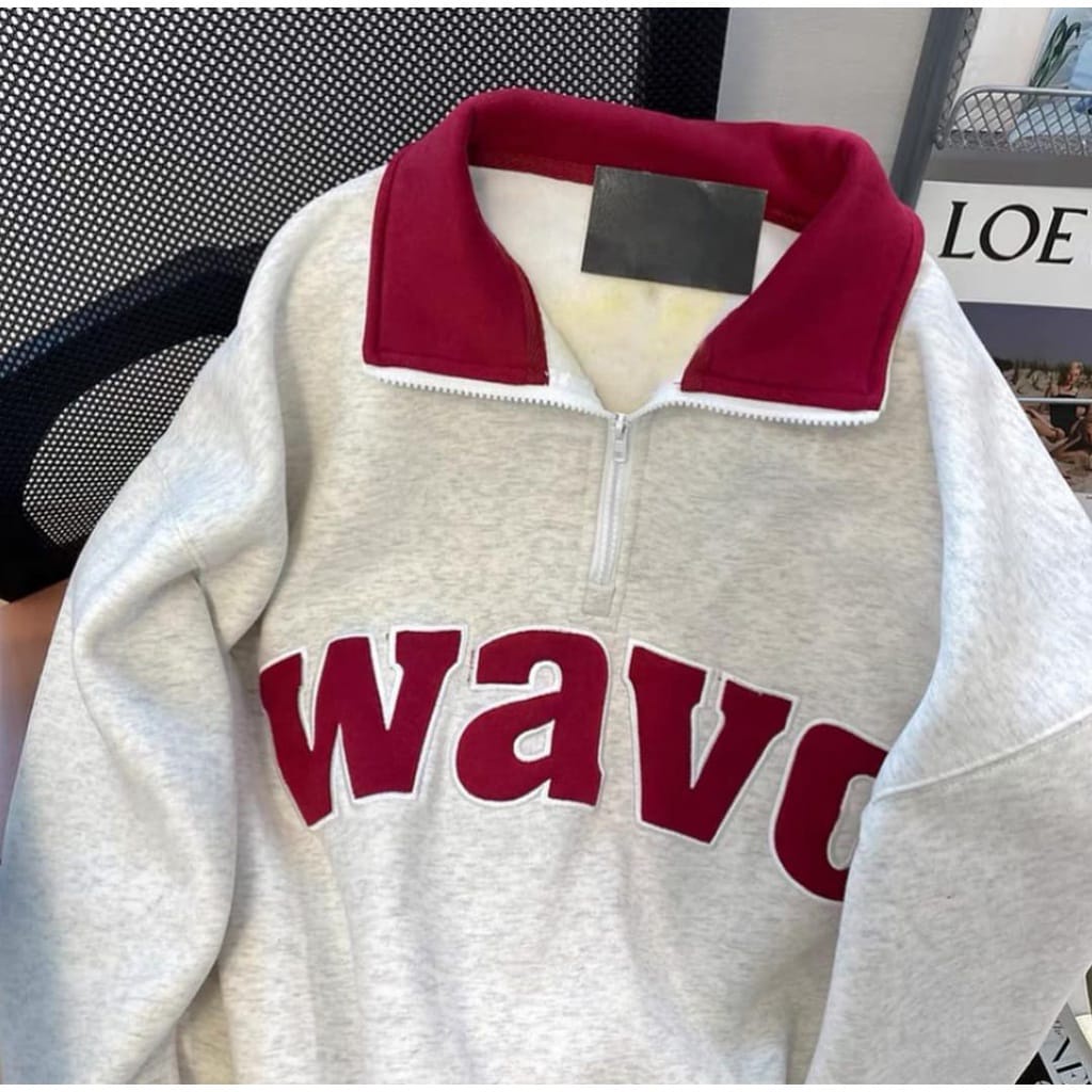 WAVO COLAR SWEATER OVERSIZE WANITA PRIA CREWNECK KOREAN