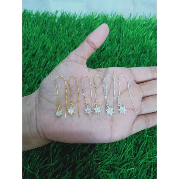 anting perak asli silver 925 lapis emas/anting tusuk rantai itali+gantungan bintang mp/asli silver/fashion wanita