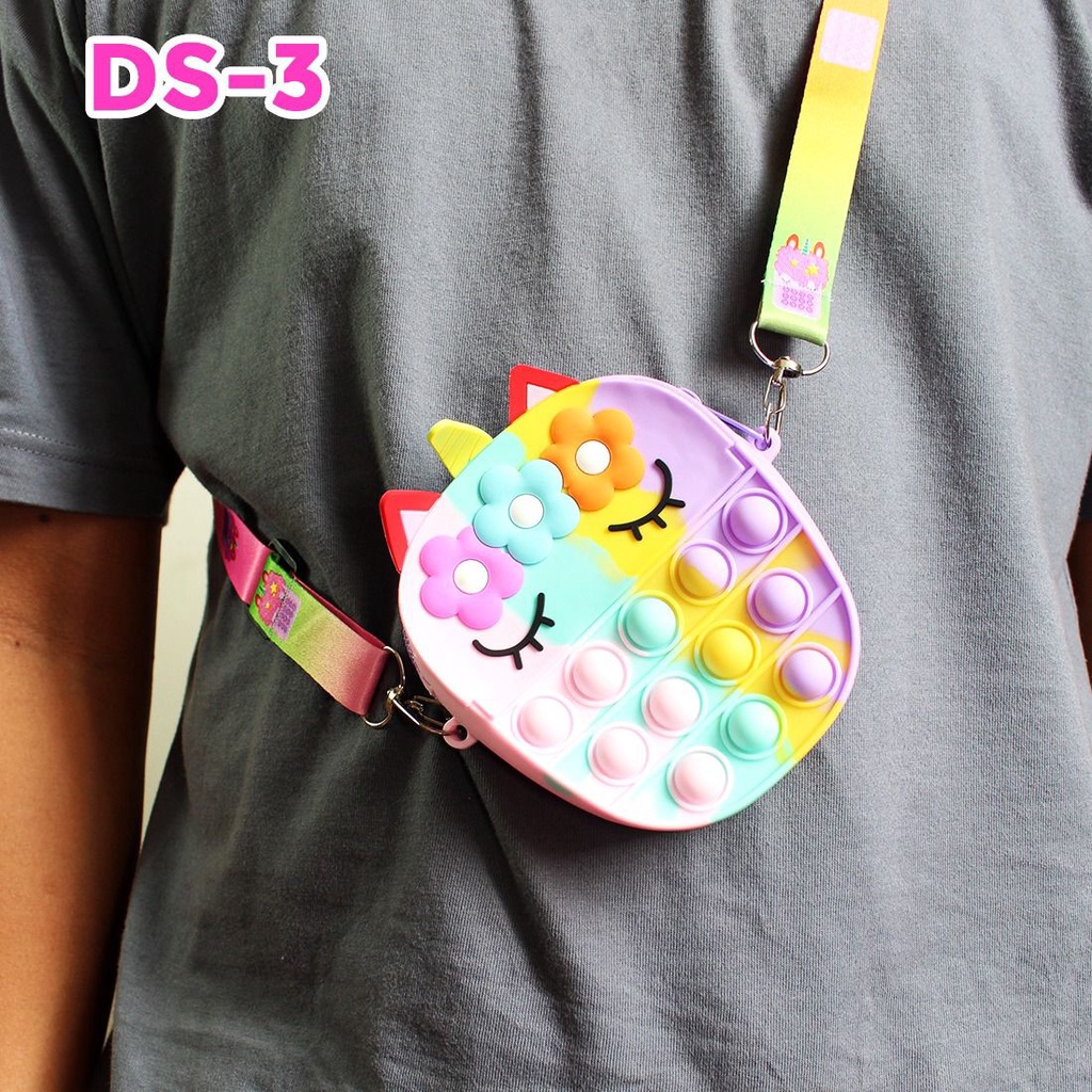 Tas Pop it Anak Unicorn Hello Kitty Cute Rainbow Import