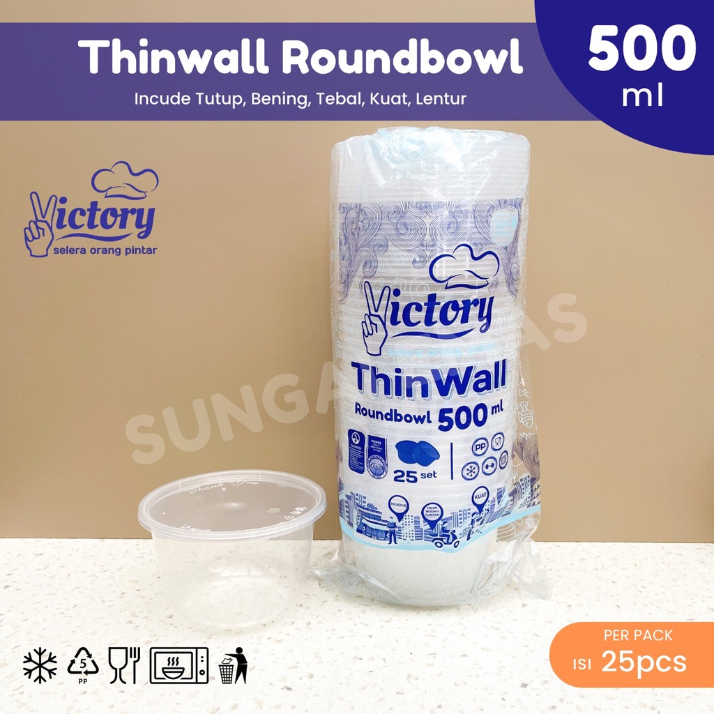 Thinwall Bulat Roundbowl 500ml Victory / Cup Mangkuk Plastik / Bowl Plastik / Cup Salad / Cup Puding