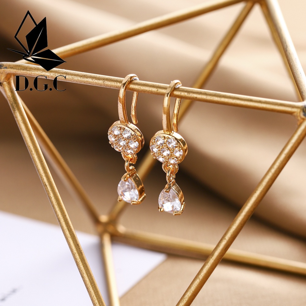 D.G.C✨Tusuk Anting Hijab Titanium Anti Karat Lapis Emas Berlian Aksesoris Korea Wanita Perhiasan Murah D193