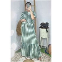 Dress Wanita Panjang Semata Kaki Nagita Strip Bahan Rayon Baju Home Dress Kancing Depan Busui