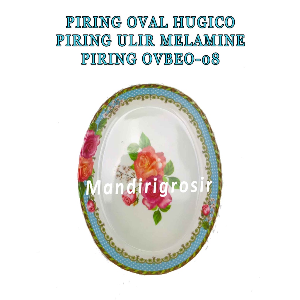 Piring Ulir Melamine * Piring Oval Hugico * Piring Motif Bunga * Ovbeo-08