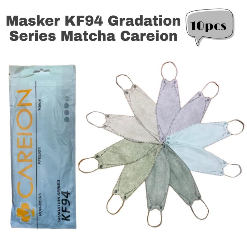 KF94 MASKER FACEMASK MOUSON / CAREION / ONCARE 4PLY ISI 10 PCS WARNA HITAM - PUTIH-GRADASI MATCHA CI/KF