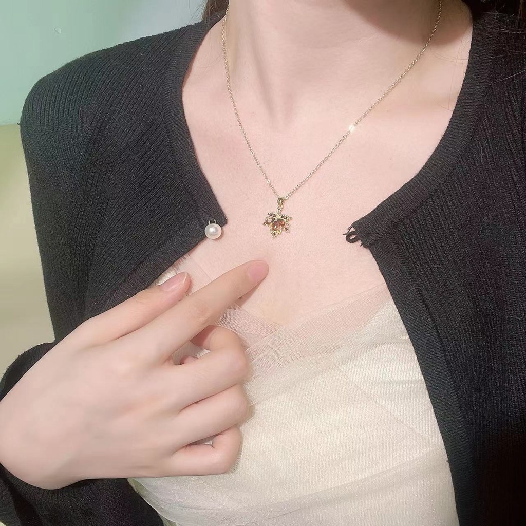 Set Anting Tusuk Gantungkalung Rantai Liontin Daun Maple Merah Gaya Retro Untuk Wanita 2022