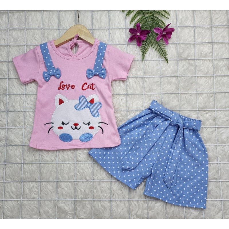 Baju bayi perempuan Stelan celana Love cat