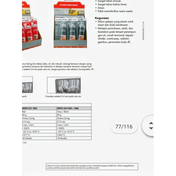 

Wurth RTV Multi Gasket Sealant - Lem Packing Mobil Motor Tahan Panas