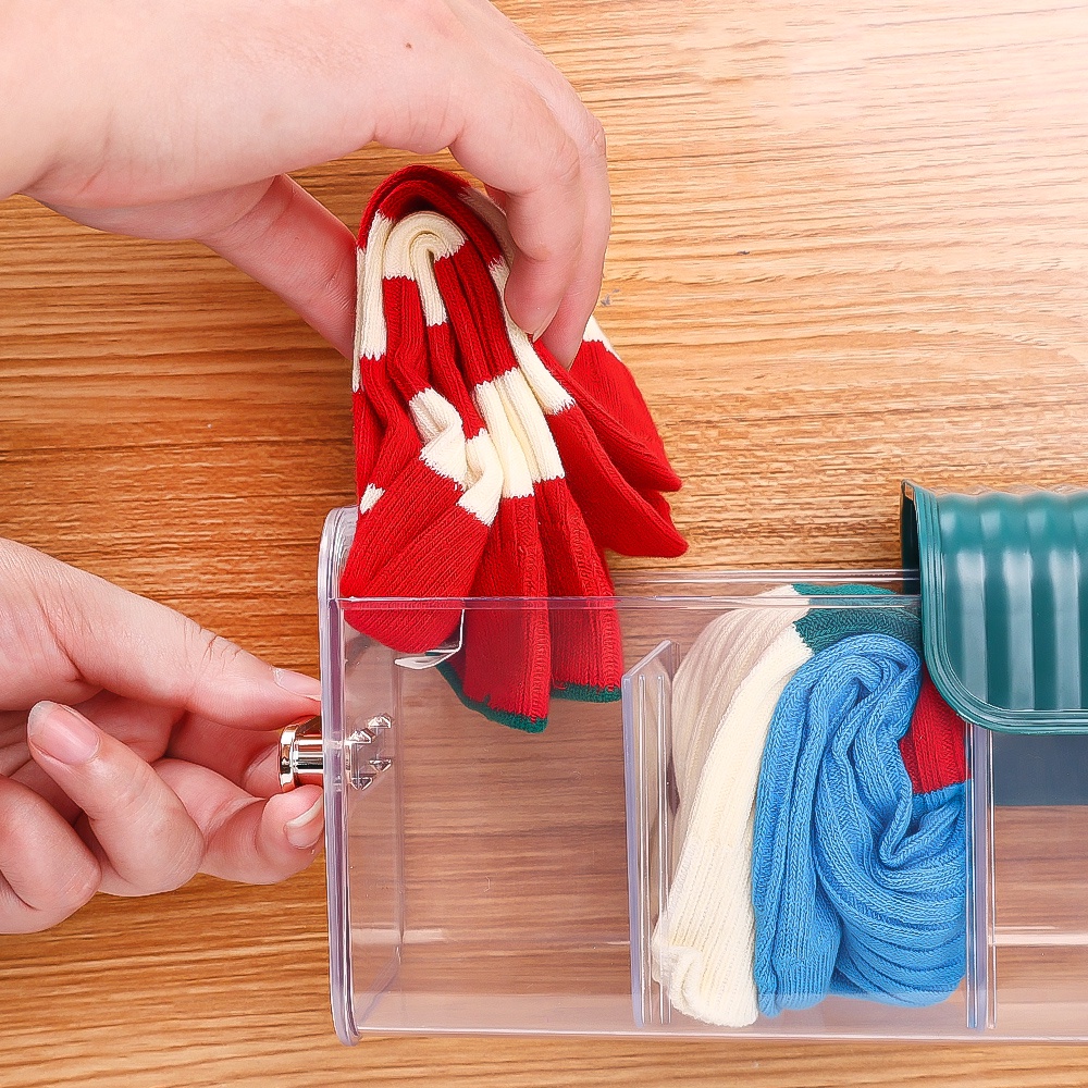 Kotak Penyimpanan Pakaian Dalam / Kaos Kaki / Kabel Data Multifungsi Bahan Plastik Transparan Dapat Dilepas