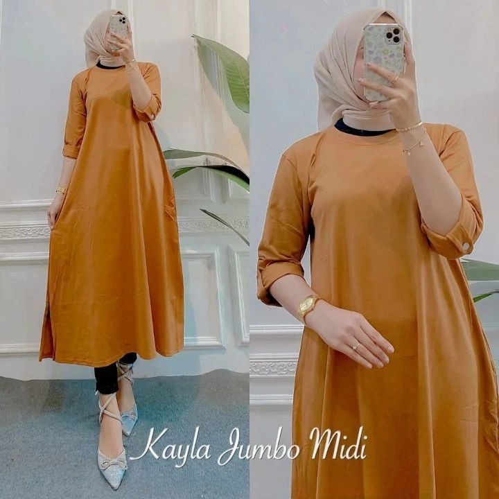 KAYLA MIDI DRESS BAHAN KAOS KATUN COMBED 24s LD 100  - 120 CM UKURAN M L XL DAN XXL KAOS MIDI DRESS OVERSIZE / GAMIS MIDI DRESS TERBARU 2023 KEKINIAN / DRESS WANITA KOREAN STYLE JUMBO /BAJU WANITA MUSLIM WANITA