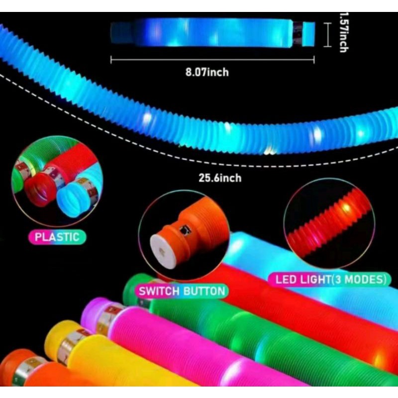 POP TUBE LED FIDGET TOYS POP PIPES PIPA LAMPU MAINAN ANAK TERBARU