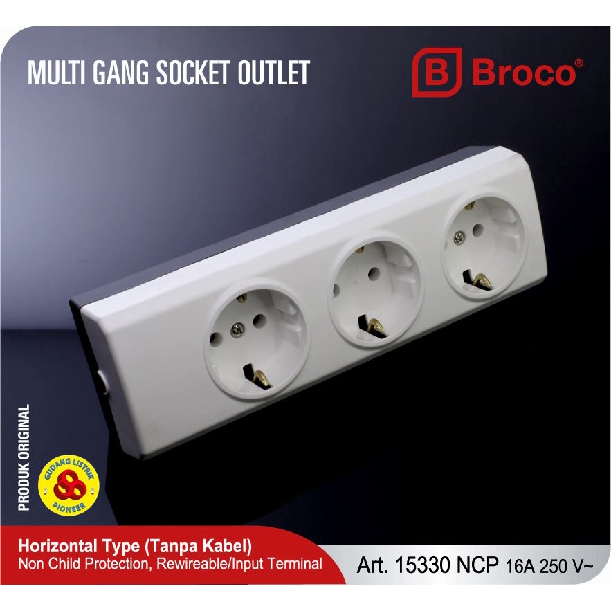 Broco Stop Kontak 3 Lubang 15330 NCP Socket Terminal 3 Lbg