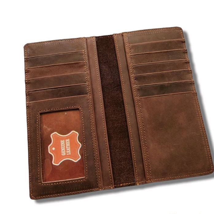 Dompet kulit panjang Pria Wanita kulit sapi asli crazy horse free custom nama