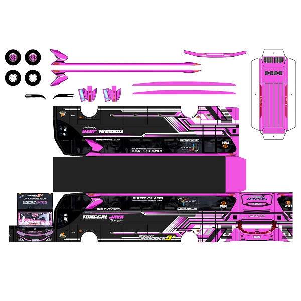 DIY Miniatur Bus Tunggal Jaya Black Pink Papercraft