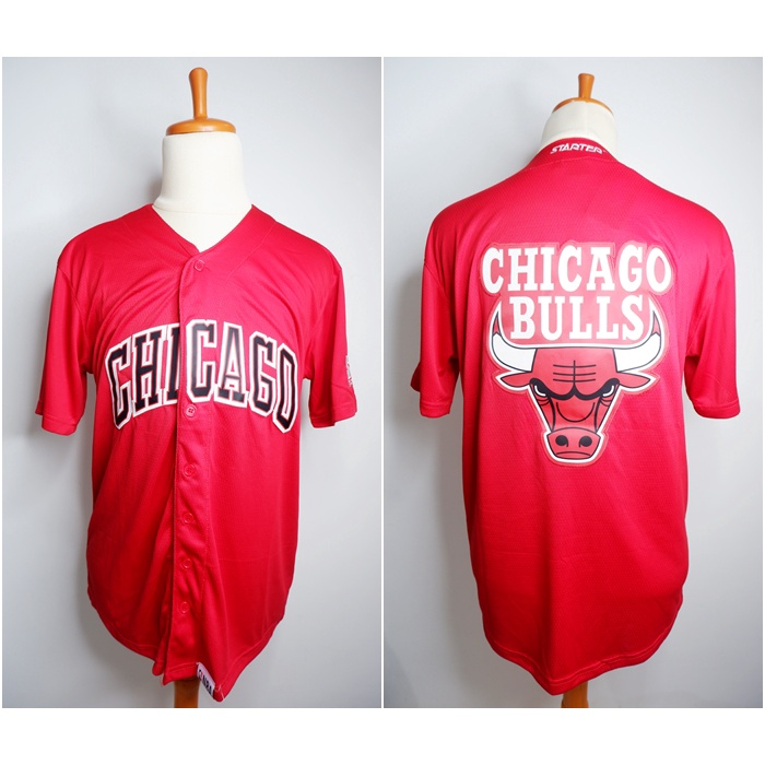JERSEY BASKET BERLENGAN SLEEVE JERSEY STARTER MLB CHICAGO BULLS MERAH