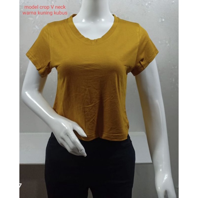 kaos atasan wanita crop v neck sale