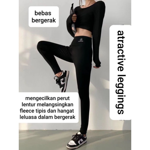 FlyForm - Slim Legging Panjang Fleece Airplane Winter Pants Velvet High Waist Elastic Celana Leging 