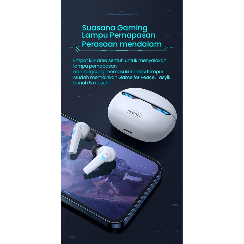 pisen Mata Ares TWS Bluetooth earphone Gaming headset Suara Game Khusus Fidelity insulasi suara dan pengurangan kebisingan