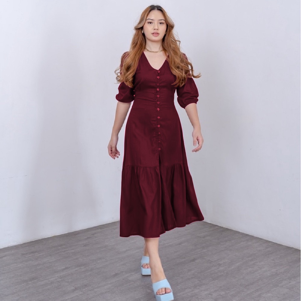 Natal Dress Clavi Dress Natal Midi  Korean Style Dress Wanita Bahan Rayon Big Size
